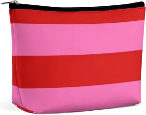 Makeup Bag for Women, Adorable Roomy Zipper Pouch Portable Organizer Cosmetic Bag Travel Storage Accessories (Red Hot Pink Bold Stripe)