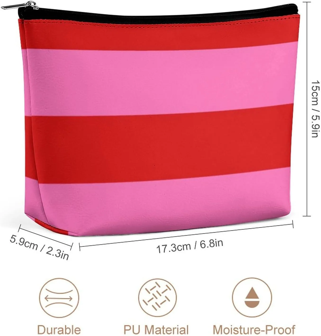 Makeup Bag for Women, Adorable Roomy Zipper Pouch Portable Organizer Cosmetic Bag Travel Storage Accessories (Red Hot Pink Bold Stripe)