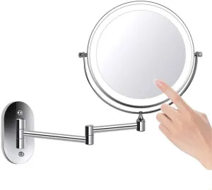 Makeup Mirror 8 inches Wall Mounted Makeup Mirror LED Touch Screen Adjustable Light Double Sided 1X/ 10X Magnifying Vanity Mirror Swivel Extendable Po