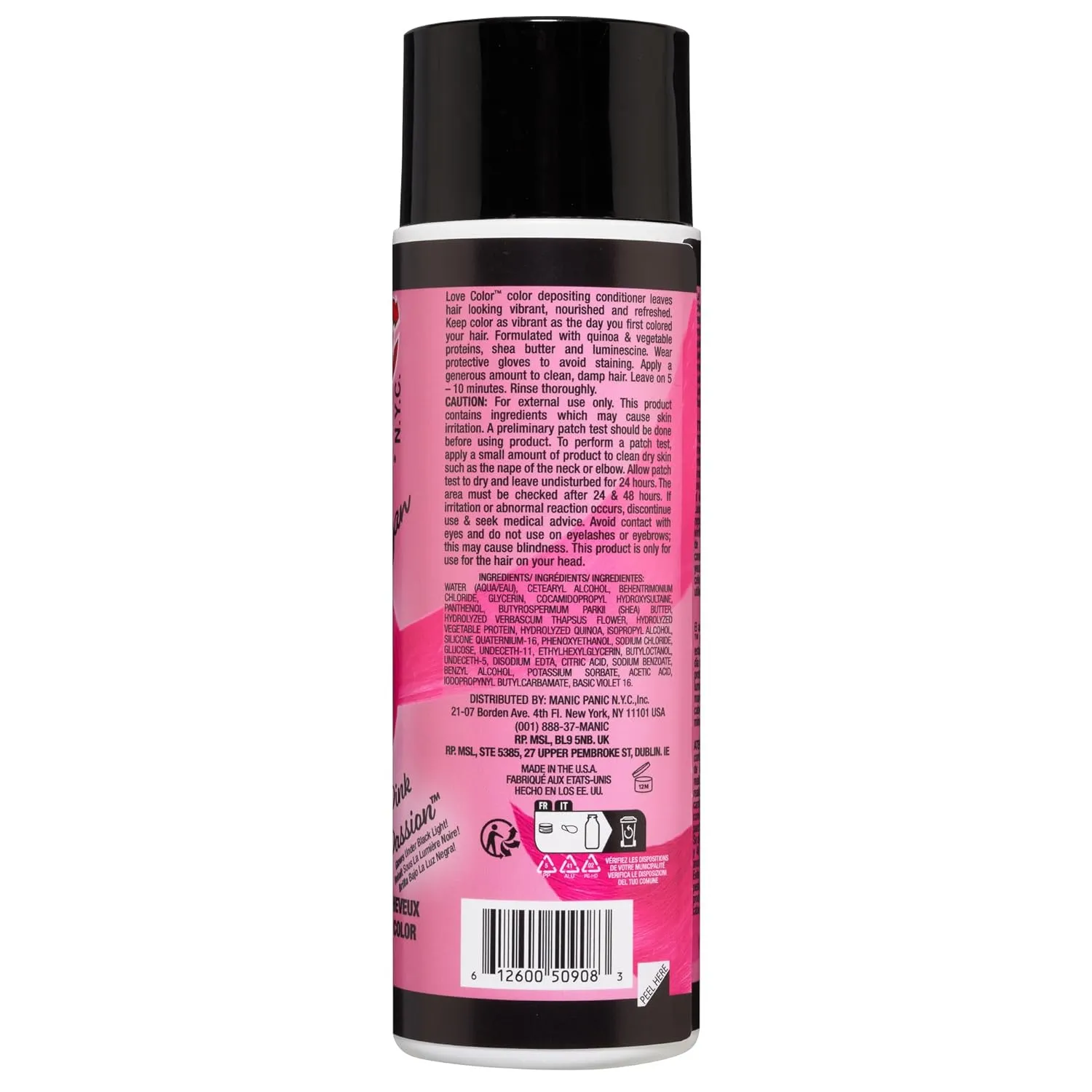 MANIC PANIC Cool Bright Neon Pink Color Depositing Conditioner - Love Color Hair Conditioner Keeps Hair Vibrant, Nourished & Refreshed - Formulated with Shea Butter & Quinoa - Pink Passion (8oz)