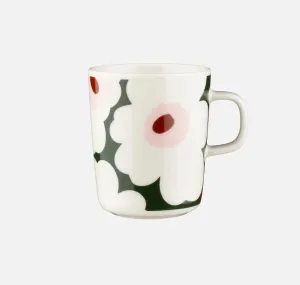 MARIMEKKO Oiva/Unikko Mug 2.5 dl, White, Dark Green, Light Pink Floral Iconic Print Stoneware