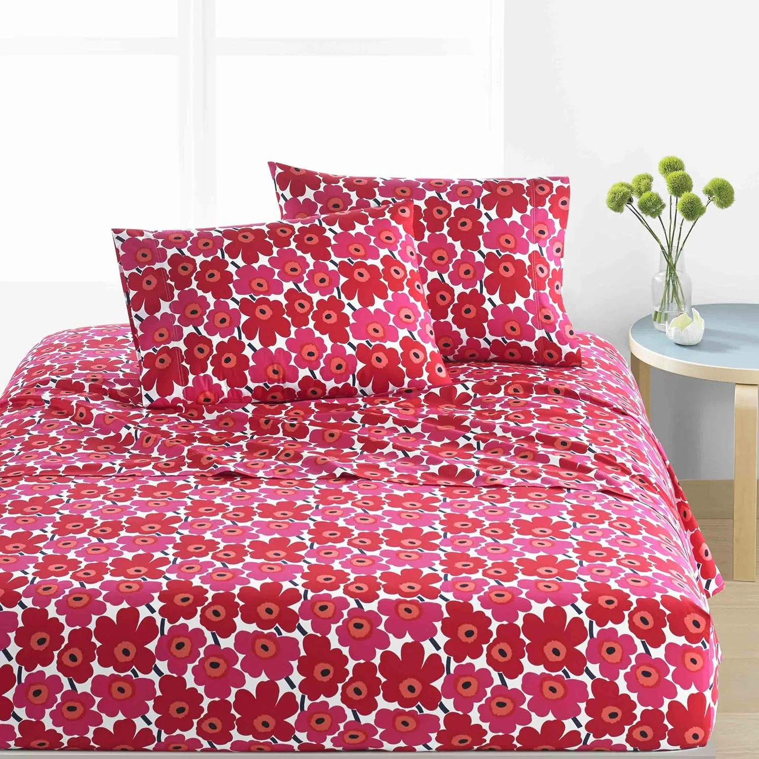 Marimekko - Pillowcase Set, Cotton Percale Bedding, Smooth & Cool Home Decor (Mini Unikko Red, Standard)
