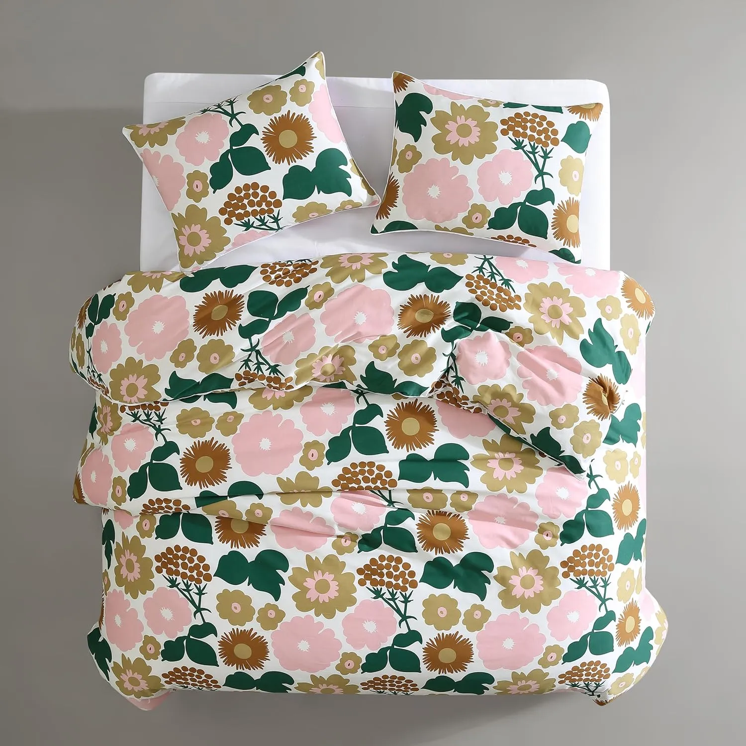 Marimekko - Queen Duvet Cover Set, Organic Cotton Bedding with Matching Shams, Bold Floral Home Decor, GOTS Certified (Pieni Kukkatori Pink, Queen)