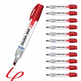 Markal Dura-Ink 25 Medium Chisel Permanent Ink Marker, Versatile Surface Compatibility, Size 1.80” or 1.40”, Red, 12-Pack