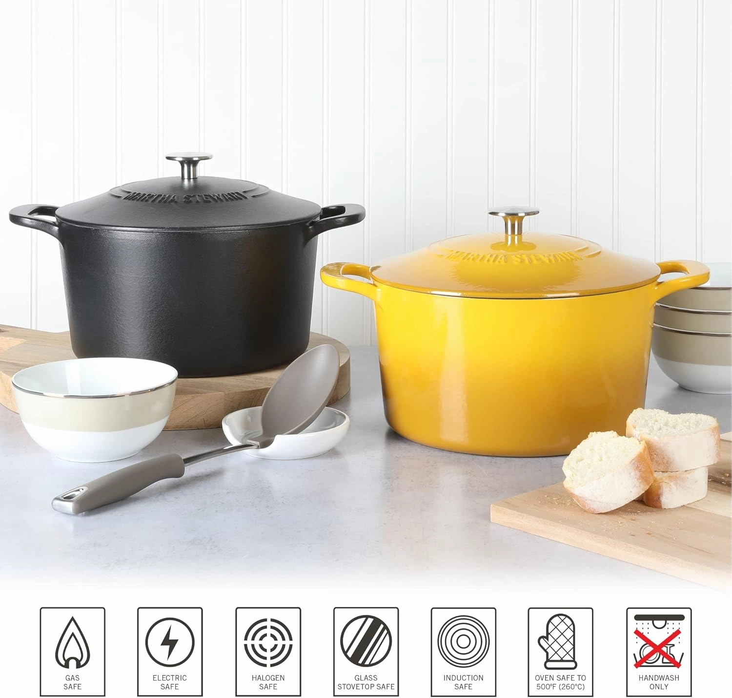MARTHA STEWART Gatwick 7 QT Enamel Cast Iron Dutch Oven, Matte Black