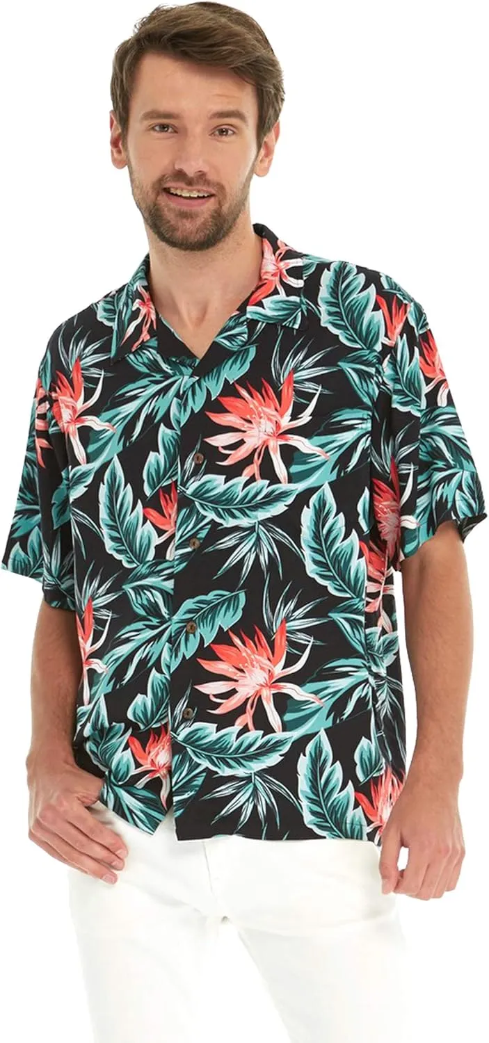 Matchable Couple Hawaiian Luau Shirt or Spaghetti Strap Top in Blooming Lily Black