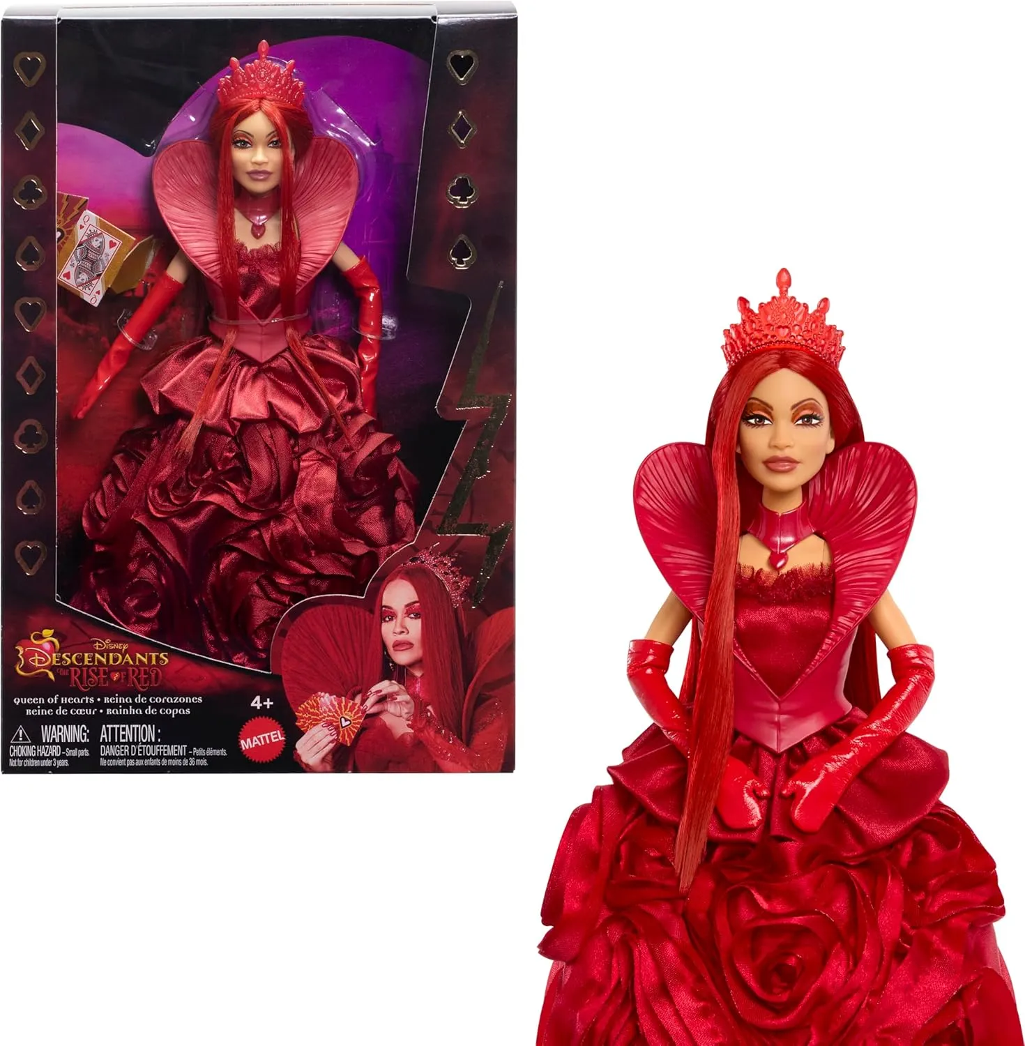 Mattel Disney Descendants: The Rise of Red Queen of Hearts Fashion Doll with Movie-Inspired Royal Gown & Accessories, Includes Display Stand
