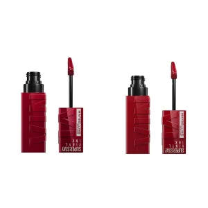 MAYBELLINE Super Stay Vinyl Ink Longwear No-Budge Liquid Lipcolor Makeup Bundle with Cranberry Red 0.14 fl oz and Deep Wine Red 0.14 fl oz Lipsticks