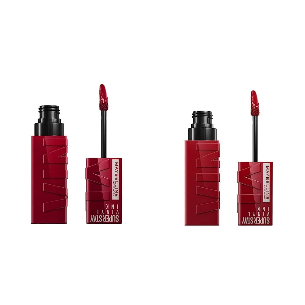 MAYBELLINE Super Stay Vinyl Ink Longwear No-Budge Liquid Lipcolor Makeup Bundle with Cranberry Red 0.14 fl oz and Deep Wine Red 0.14 fl oz Lipsticks