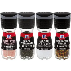 McCormick Salt & Pepper Grinder Variety Pack, Himalayan Pink Salt, Sea Salt, Black Peppercorn, and Peppercorn Medley, 6.47 oz