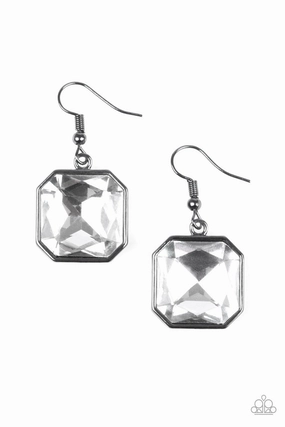 ME, MYSELF, AND IDOL - BLACK GUNMETAL LARGE SQUARE CLEAR RHINESTONE EARRINGS
