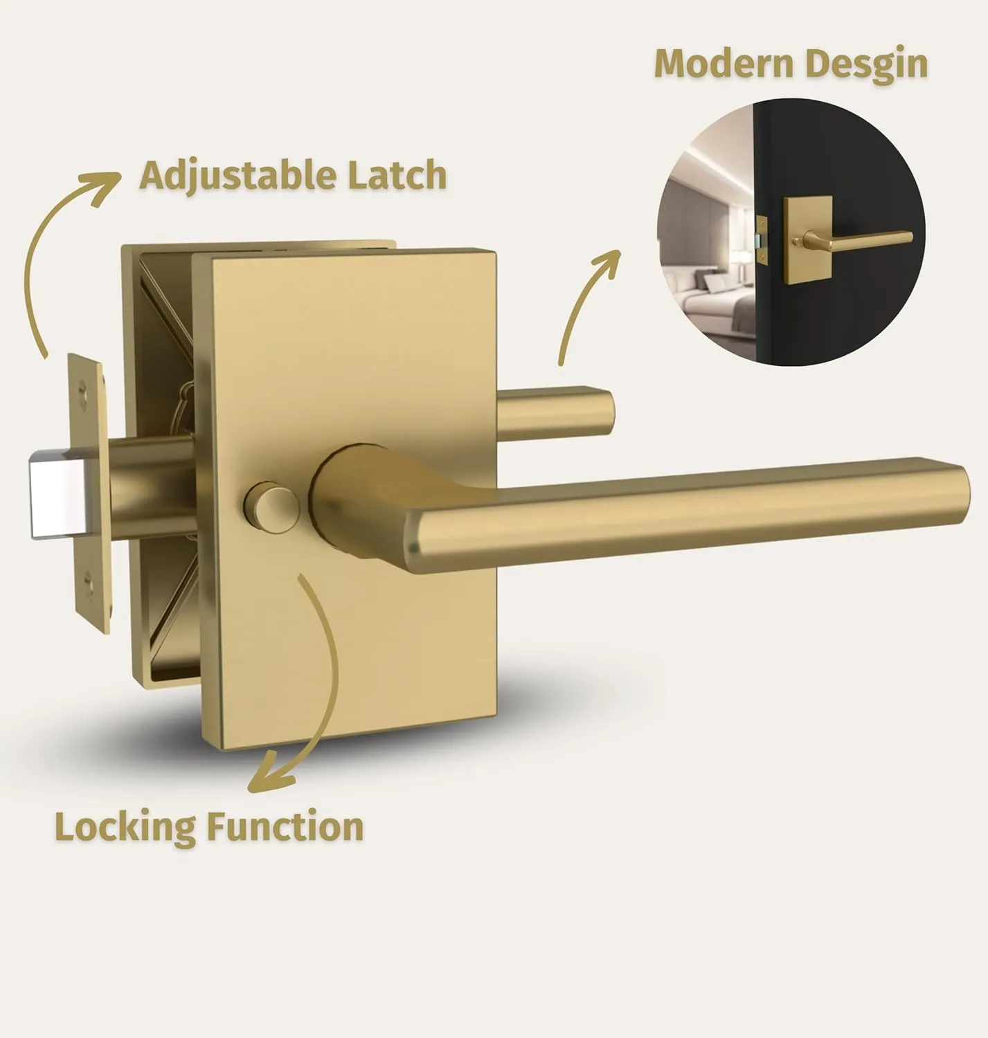 Mega Handles Glamor Privacy, Lever & Lock Door Handle Set for Hallway, Closet and Bathroom, Keyless Lock, Heavy Duty Door Levers, Fits All Standard Door Sizes, Screws Included - Satin Brass (1 Pack)