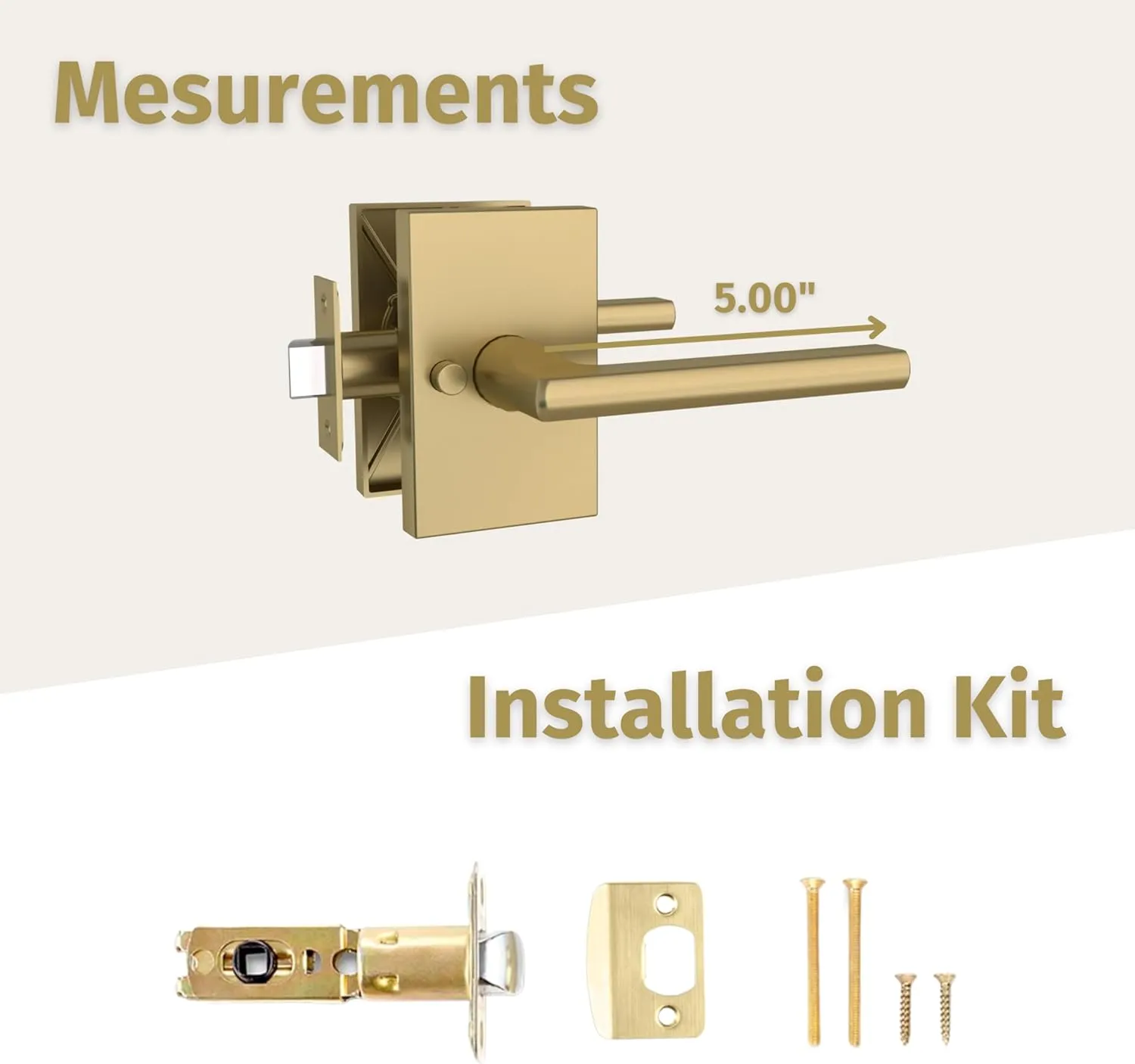 Mega Handles Glamor Privacy, Lever & Lock Door Handle Set for Hallway, Closet and Bathroom, Keyless Lock, Heavy Duty Door Levers, Fits All Standard Door Sizes, Screws Included - Satin Brass (1 Pack)