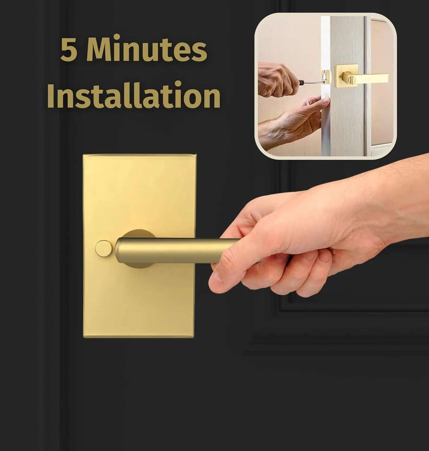 Mega Handles Glamor Privacy, Lever & Lock Door Handle Set for Hallway, Closet and Bathroom, Keyless Lock, Heavy Duty Door Levers, Fits All Standard Door Sizes, Screws Included - Satin Brass (1 Pack)