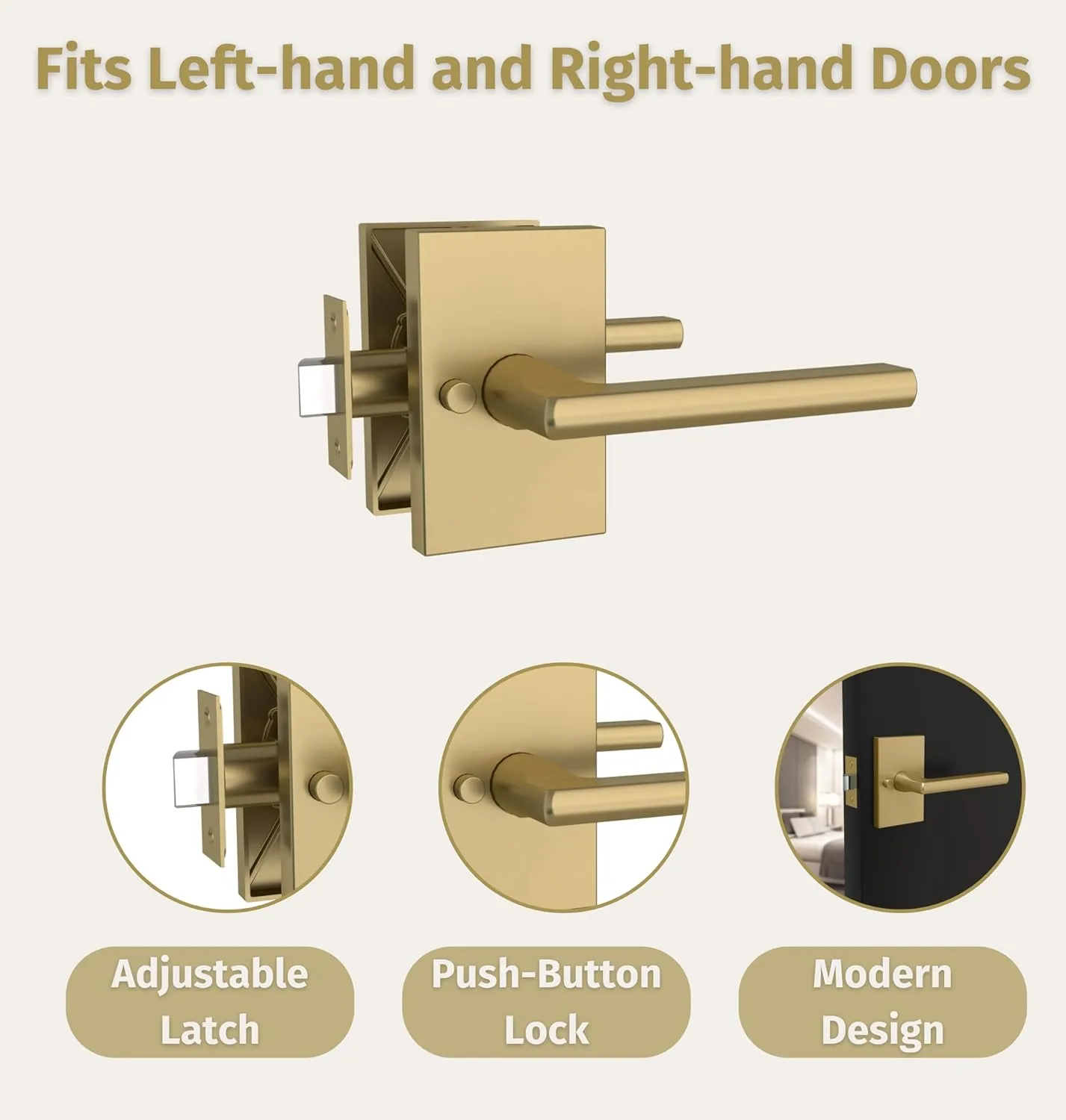 Mega Handles Glamor Privacy, Lever & Lock Door Handle Set for Hallway, Closet and Bathroom, Keyless Lock, Heavy Duty Door Levers, Fits All Standard Door Sizes, Screws Included - Satin Brass (1 Pack)
