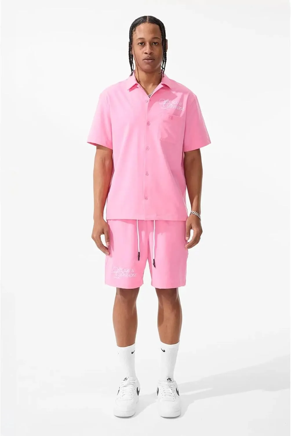 Men Oakland Mechanic Embroidered Camp Shirt (Pink)