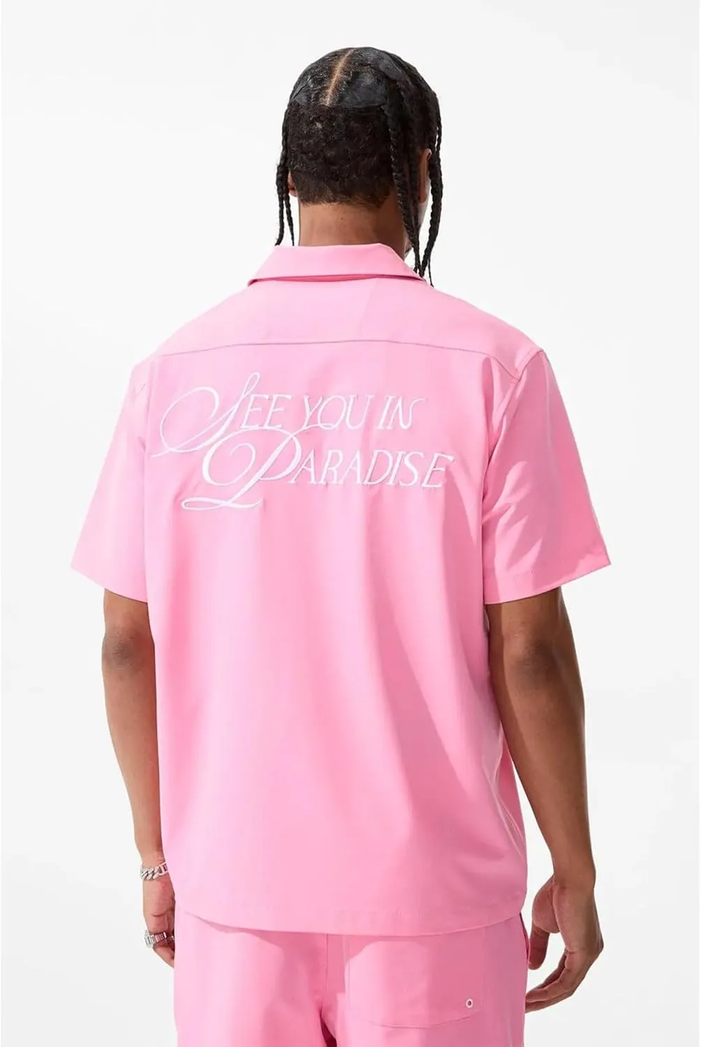 Men Oakland Mechanic Embroidered Camp Shirt (Pink)