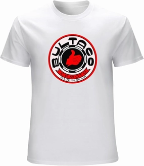 Men's Bultaco Red Retro Round Style Motorcycle Printed T Shirt White