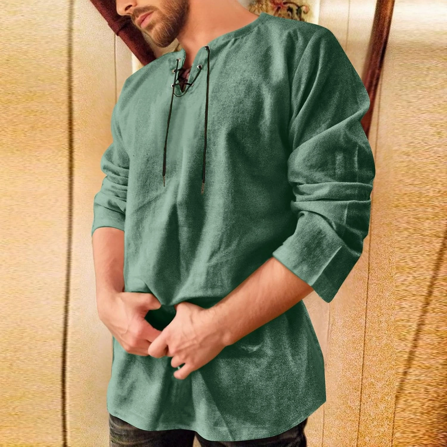 Men's Summer Shirts 3/4 Sleeved Tie The Rope Comfortable Leisure Style Blouse Comfy Fashion Trendy T-Shirts