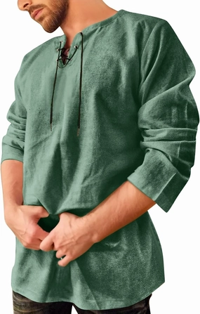 Men's Summer Shirts 3/4 Sleeved Tie The Rope Comfortable Leisure Style Blouse Comfy Fashion Trendy T-Shirts