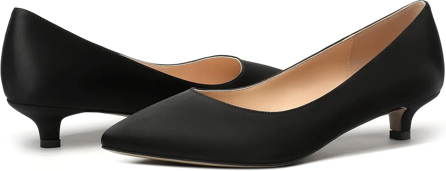 MERRORI Women's Slip On Pointed Toe Satin Dress Shoes Kitten Low Heel Pumps Shoes 1.5 Inch