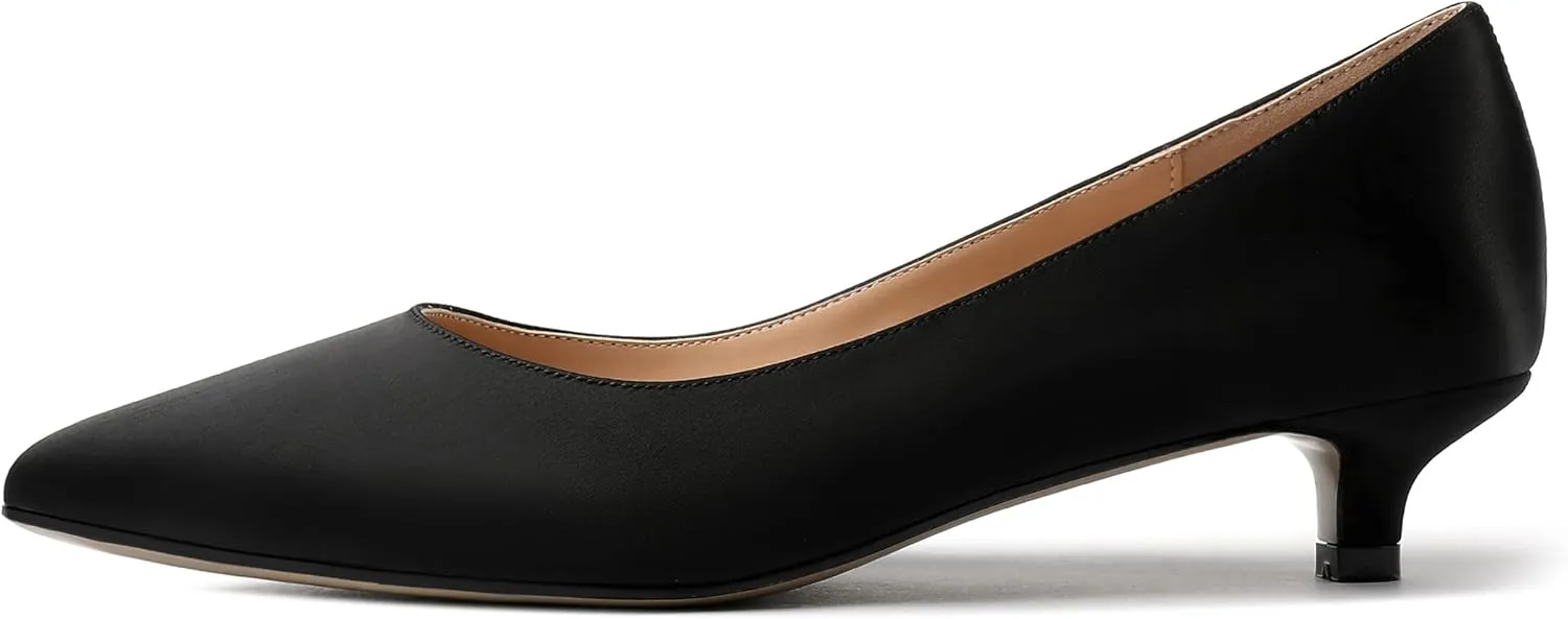 MERRORI Women's Slip On Pointed Toe Satin Dress Shoes Kitten Low Heel Pumps Shoes 1.5 Inch