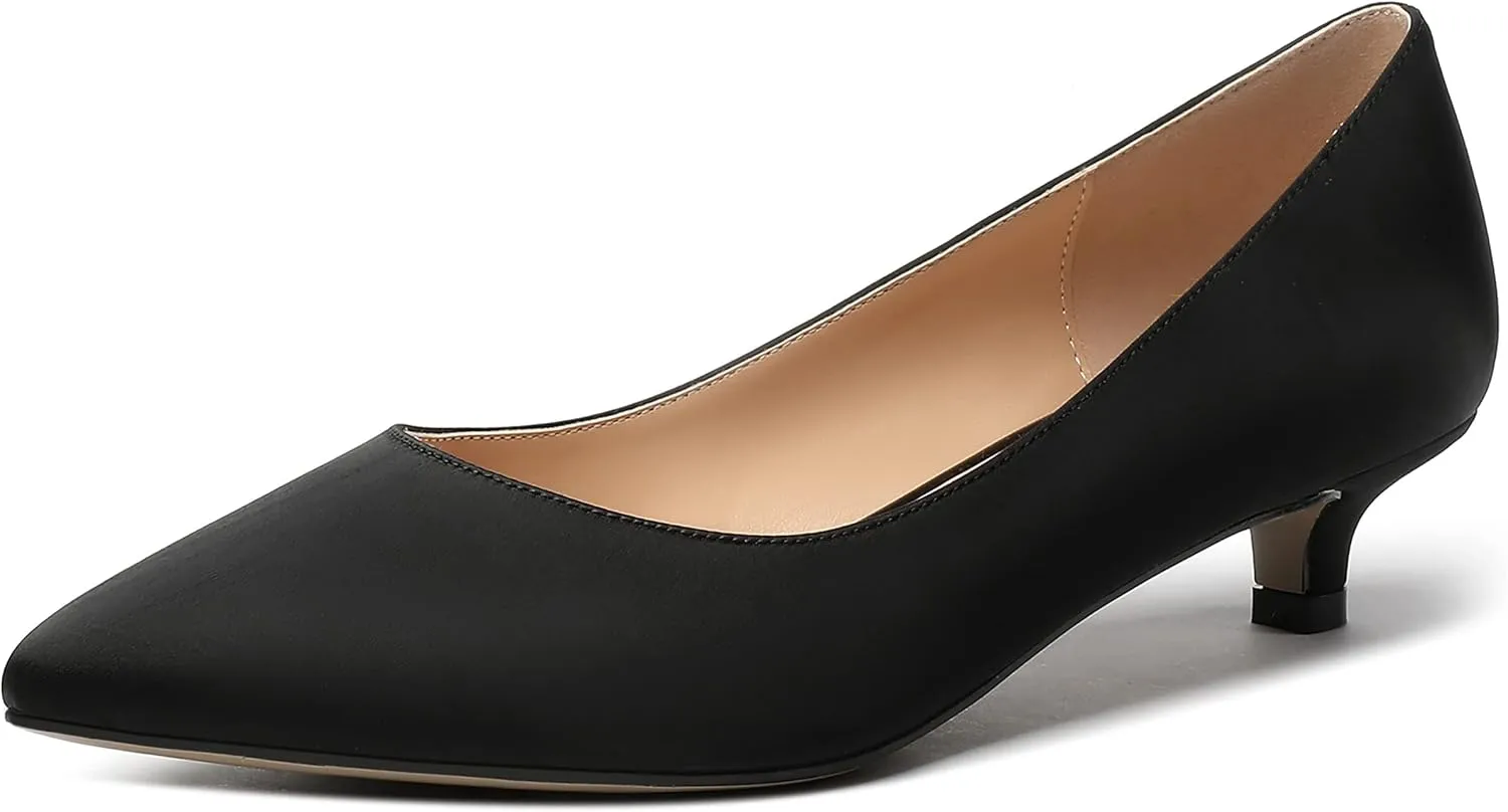 MERRORI Women's Slip On Pointed Toe Satin Dress Shoes Kitten Low Heel Pumps Shoes 1.5 Inch