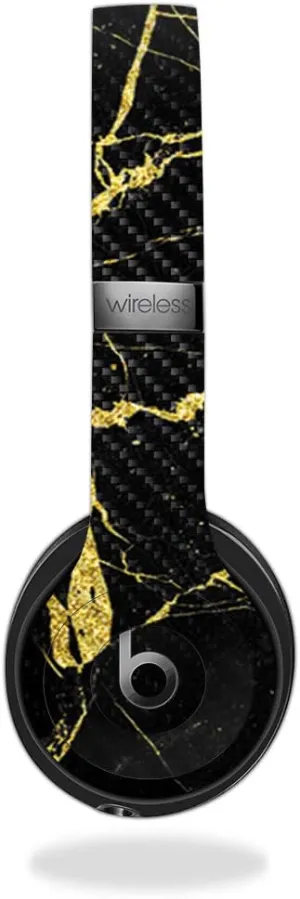 MightySkins Carbon Fiber Skin for Beats by Dr. Dre Solo 3 Wireless - Black Gold Marble | Protective, Durable Textured Carbon Fiber Finish | Easy to Apply, Remove | Made in The USA