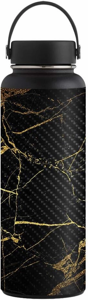 MightySkins Carbon Fiber Skin for 40 oz. Wide Mouth - Black Gold Marble | Protective, Durable Textured Carbon Fiber Finish | Easy to Apply, Remove, and Change Styles | Made in The USA