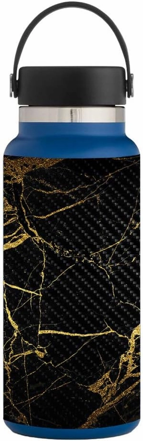 MightySkins Carbon Fiber Skin for Hydro Flask 32 oz. Wide Mouth - Black Gold Marble | Protective, Durable Textured Carbon Fiber Finish | Easy to Apply | Made in The USA
