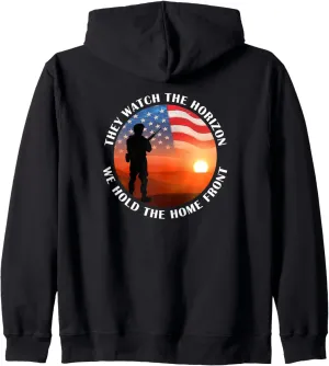 Military Support They Watch Horizon We Hold Home Front Sun Zip Hoodie
