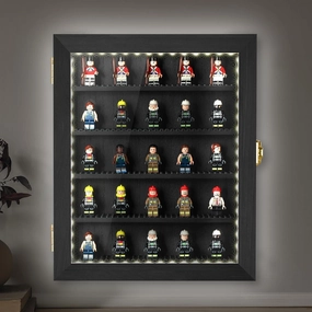 Minifigure Miniature Display Case with LED 11X14In Figures Toy Building Block Shadow Box with HD Acrylic Glass, Removable 5 Plates for Collecting Minifigure Exquisite Souvenirs