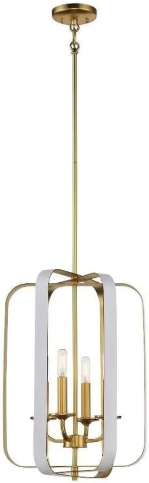 Minka Lavery 1214-706 Aureum Modern Rectangular Metal Band Pendant, 4-Light 240 Total Watts, Matte White with Honey Gold, 33" H x 14" W x 14" L