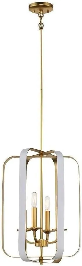 Minka Lavery 1214-706 Aureum Modern Rectangular Metal Band Pendant, 4-Light 240 Total Watts, Matte White with Honey Gold, 33" H x 14" W x 14" L