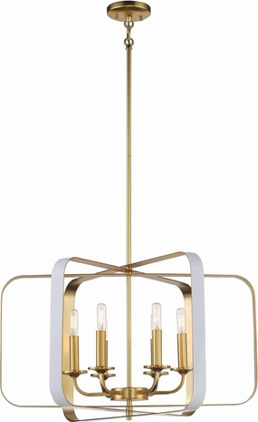 Minka Lavery 1216-706 Aureum Modern Rectangular Metal Band Pendant, 6-Light 360 Total Watts, Matte White with Honey Gold, 28"H x 26"W x 26"L
