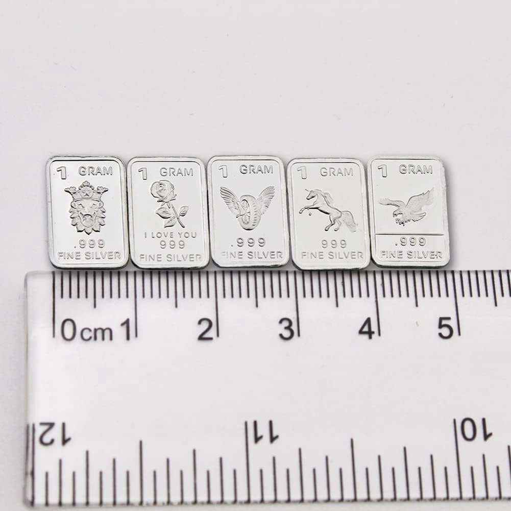 MINT STATE GOLD Ten (10) One Gram .999 Pure Silver Bars with Random Designs in a Jewelry Pouch