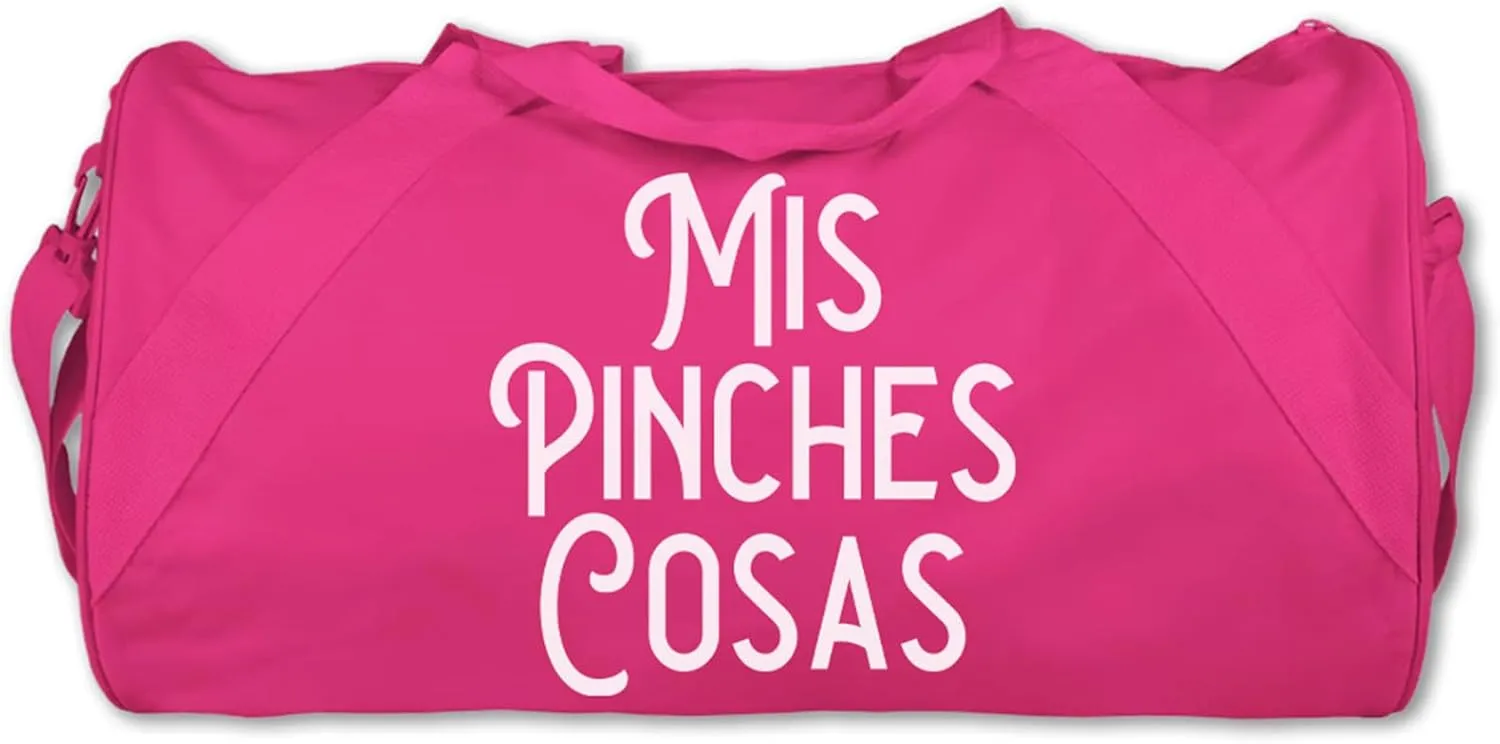 Mis Pinches Cosas Pink Duffel Bag – Funny Latina Small Gym Weekender Bag 18x10x10