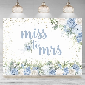 Miss to Mrs Backdrop Blue Floral Gold Dots Bridal Shower Photography Background Bride to Be Wedding Engagement Party Cake Table Decorations Supplies Favors Banner Photo Booth Props 7x5ft