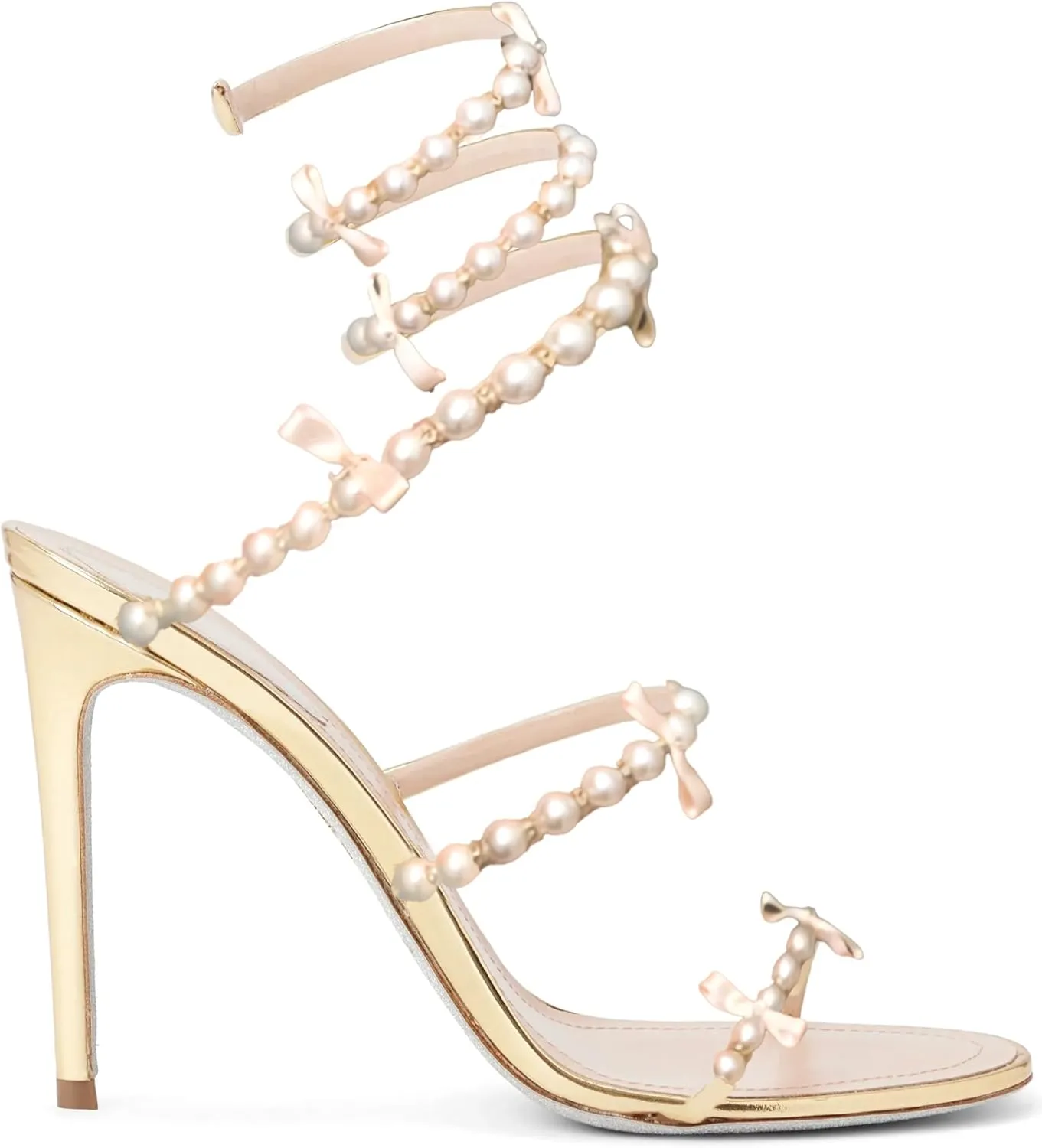 MissHeel Pearl Spiral Strap Heels with Cute Pink Bows