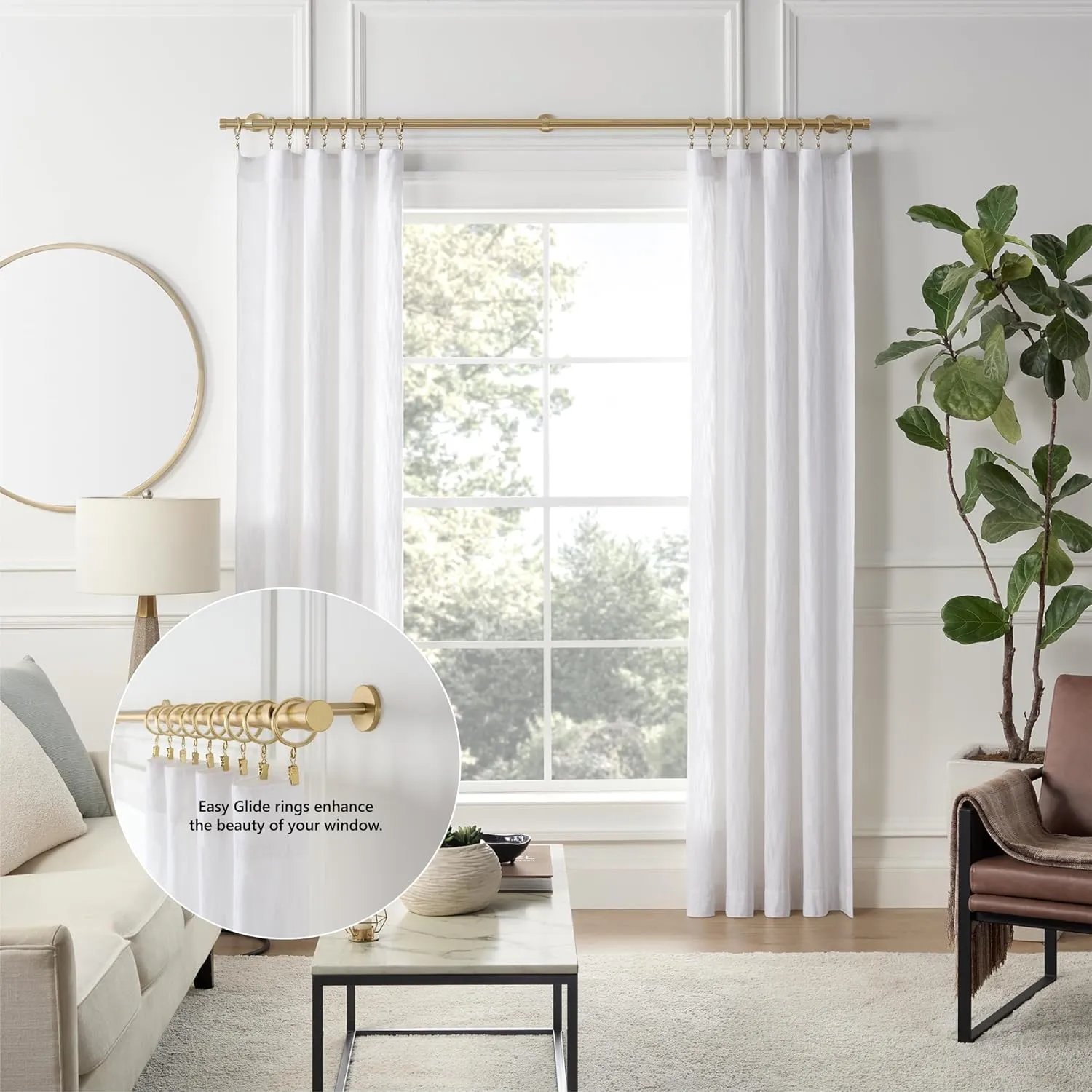 MODE Cambria Designer Series - Premium Easy Glide 18 Count Curtain Rings - Metal with Smooth, Quiet Nylon Inserts with Clips - 1-3/8 inch Diameter (1-1/8 inch Inside Diameter) - Brushed Gold