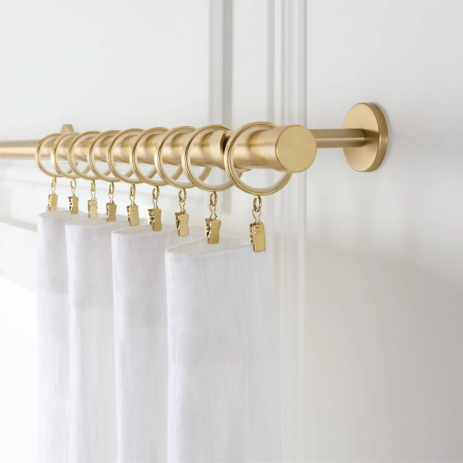 MODE Cambria Designer Series - Premium Easy Glide 18 Count Curtain Rings - Metal with Smooth, Quiet Nylon Inserts with Clips - 1-3/8 inch Diameter (1-1/8 inch Inside Diameter) - Brushed Gold