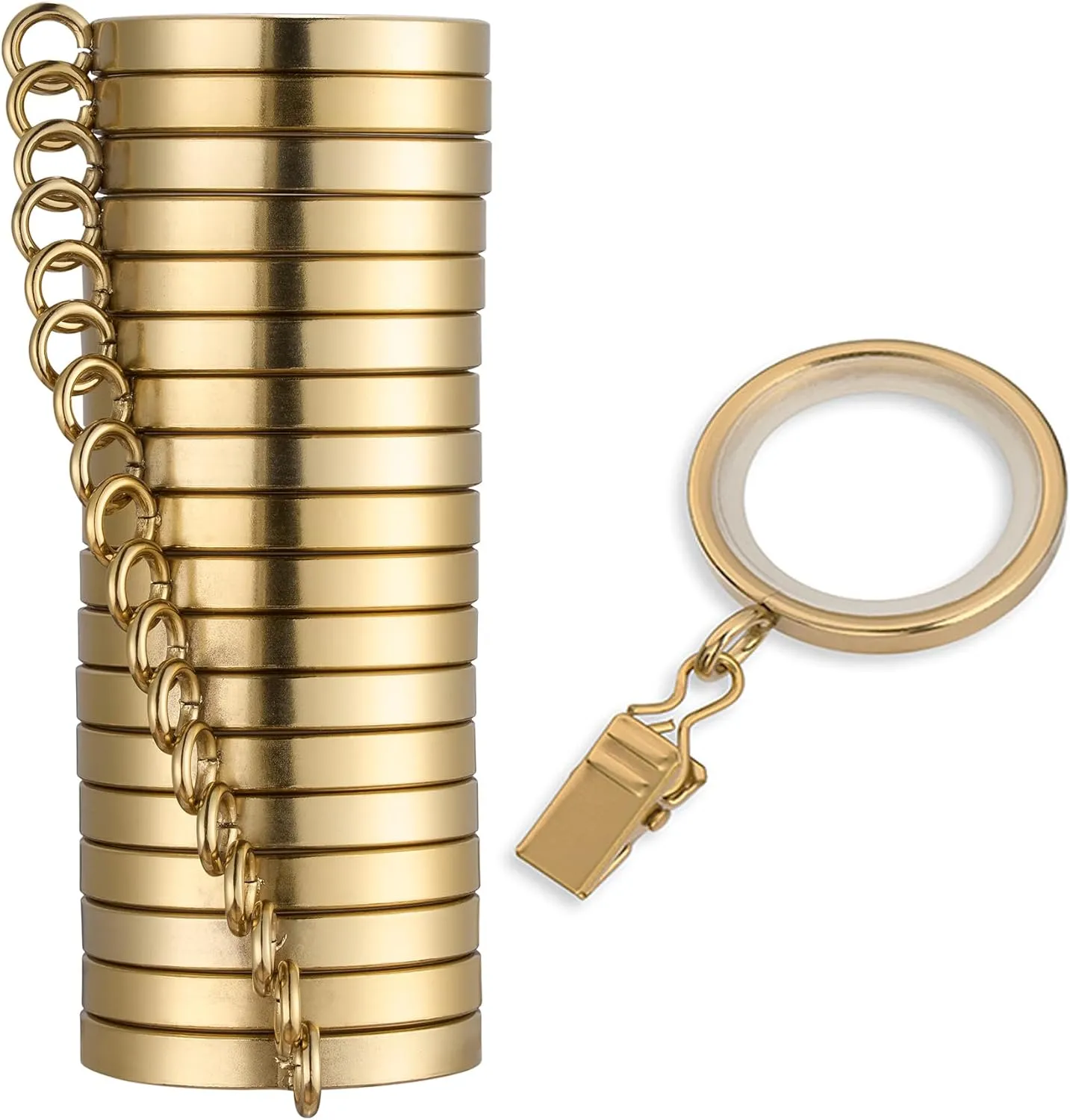 MODE Cambria Designer Series - Premium Easy Glide 18 Count Curtain Rings - Metal with Smooth, Quiet Nylon Inserts with Clips - 1-3/8 inch Diameter (1-1/8 inch Inside Diameter) - Brushed Gold