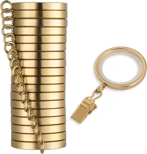 MODE Cambria Designer Series - Premium Easy Glide 18 Count Curtain Rings - Metal with Smooth, Quiet Nylon Inserts with Clips - 1-3/8 inch Diameter (1-1/8 inch Inside Diameter) - Brushed Gold