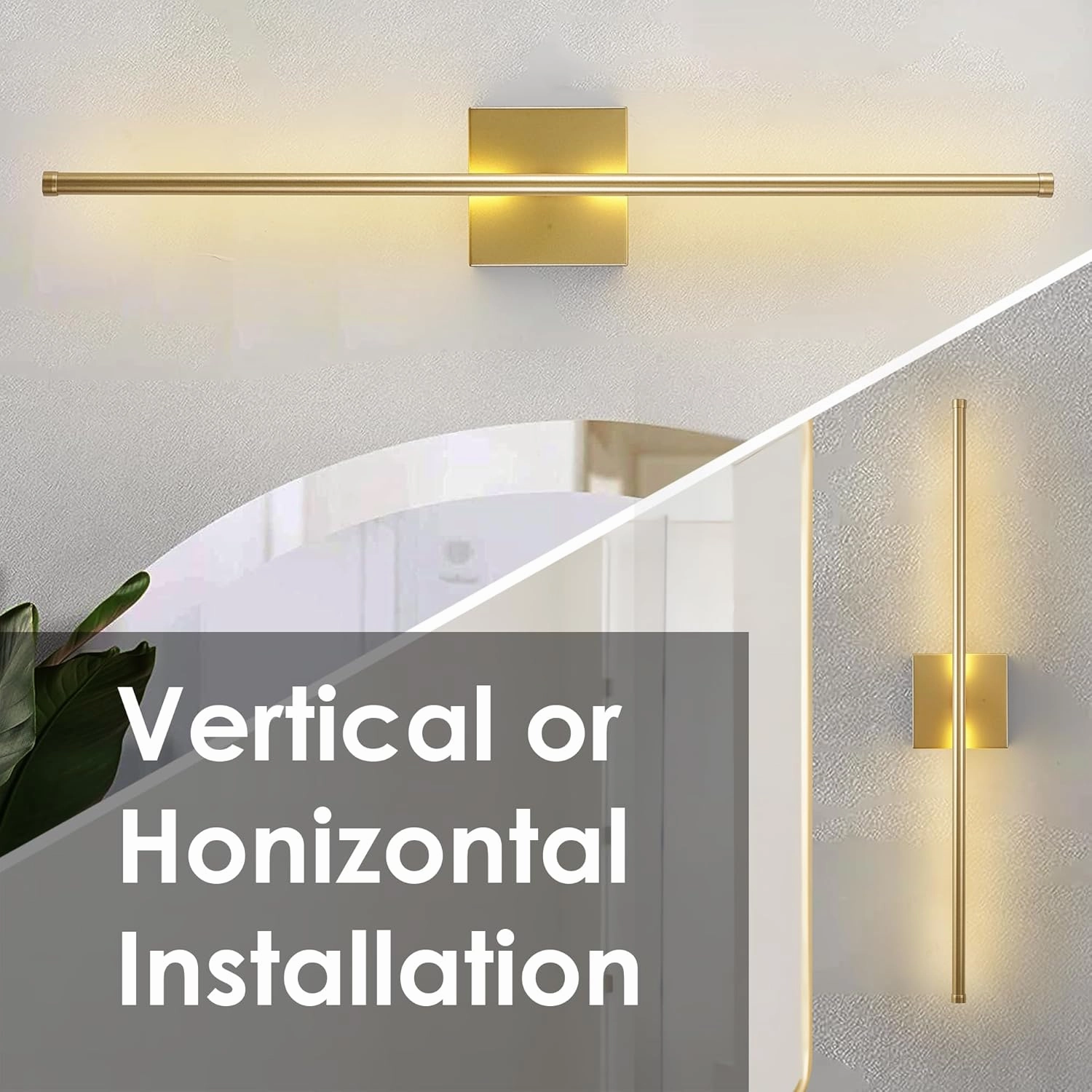 Modern Wall Sconces Set of Two, Dimmable Hardwired Wall Sconces, 350° Rotate, LED Matte Gold Wall Light Fixtures, 3000K Warm Light for Bathroom, Living Room,27.8 Inch