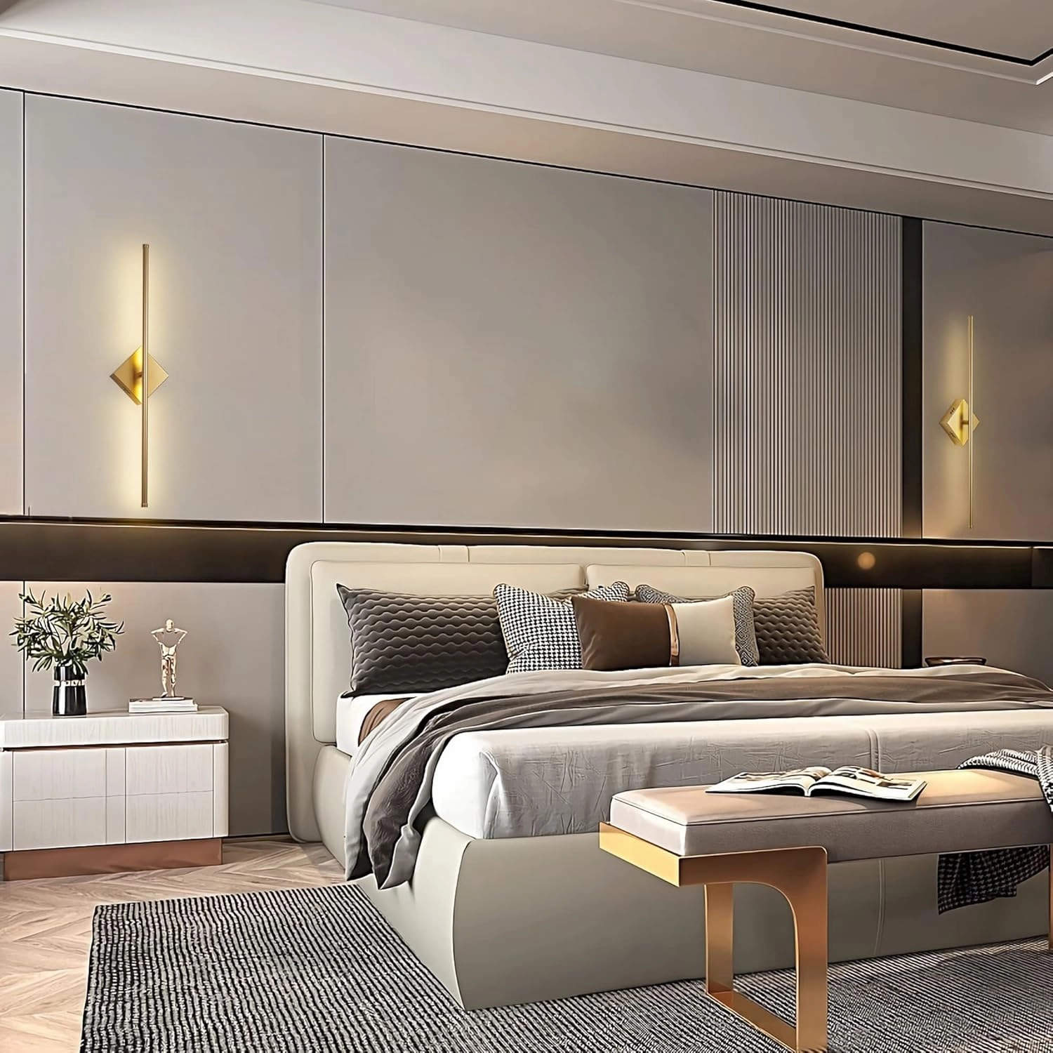 Modern Wall Sconces Set of Two, Dimmable Hardwired Wall Sconces, 350° Rotate, LED Matte Gold Wall Light Fixtures, 3000K Warm Light for Bathroom, Living Room,27.8 Inch