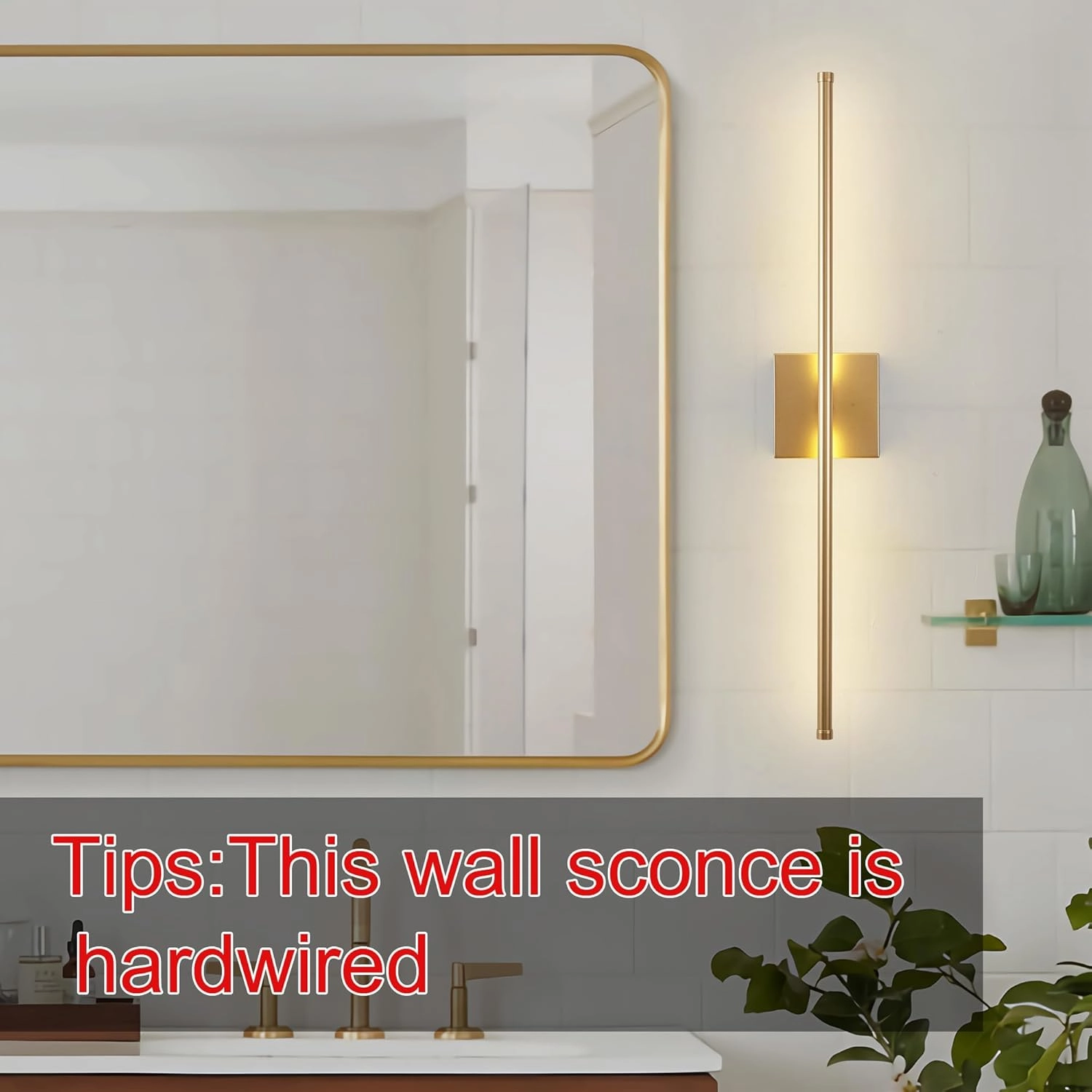 Modern Wall Sconces Set of Two, Dimmable Hardwired Wall Sconces, 350° Rotate, LED Matte Gold Wall Light Fixtures, 3000K Warm Light for Bathroom, Living Room,27.8 Inch