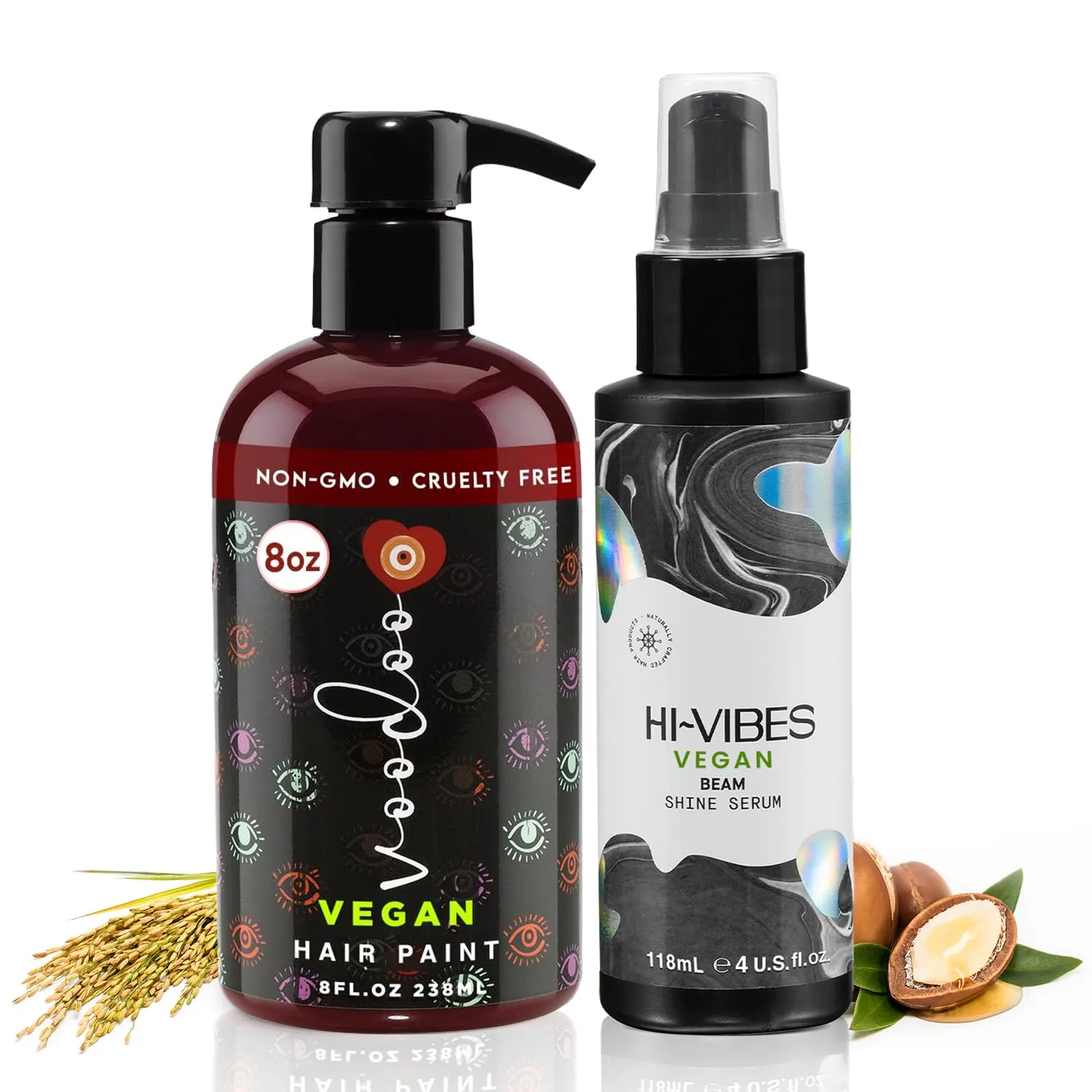 MOEHAIR Voodoo Red Semi-Permanent Hair Dye (8 Oz) and Hi-Vibes Vegan Anti-Frizz Hair Serum (4 Oz) | Salon-Grade Hair Color and Argan Oil Hair Serum Combo | Sulfate, Paraben & Ammonia-Free