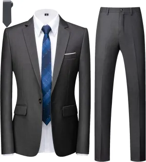 MOGU Men's Slim Fit 2-Piece Tuxedo Suit One-Button Jacket & Pants Set for Wedding, Prom, and Formal Events