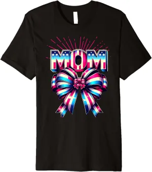 Mom 80s Patriotic Bow Red Ray America Style 4th of July Premium T-Shirt