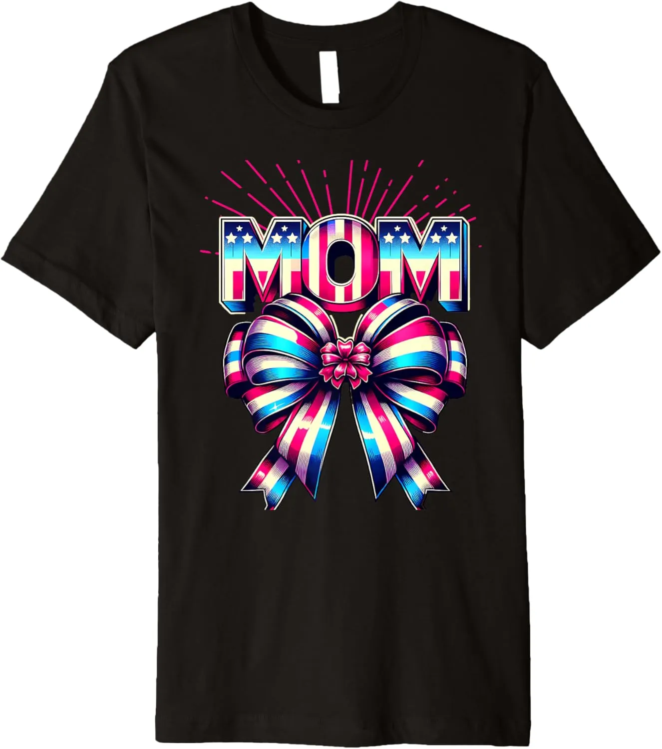 Mom 80s Patriotic Bow Red Ray America Style 4th of July Premium T-Shirt